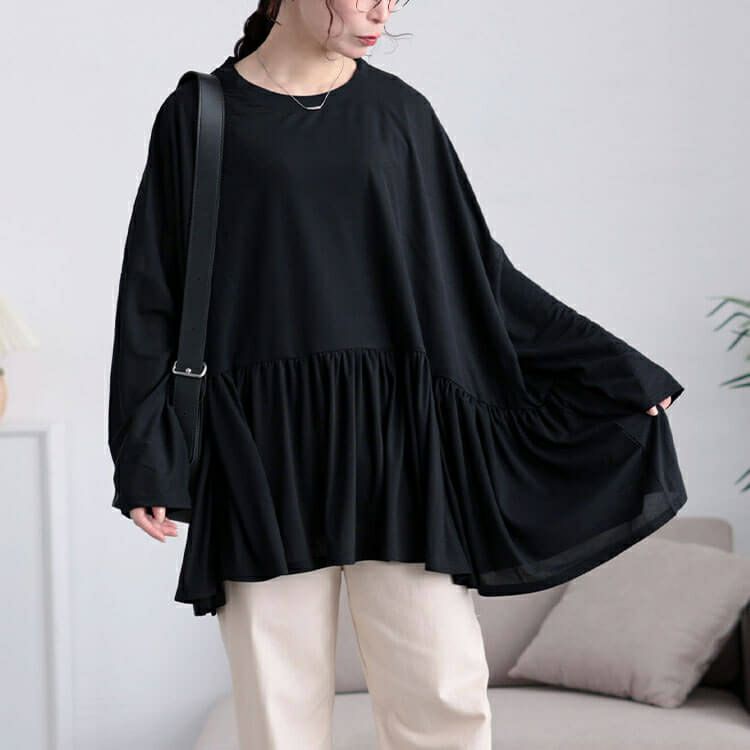 大きいサイズ レディース ストレッチカットシフォンペプラムチュニック　maru-30118 【メール便可】