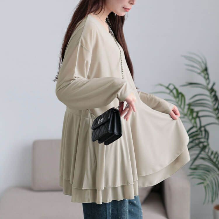 大きいサイズ レディース ストレッチカットシフォンペプラムチュニック　maru-30117 【メール便可】