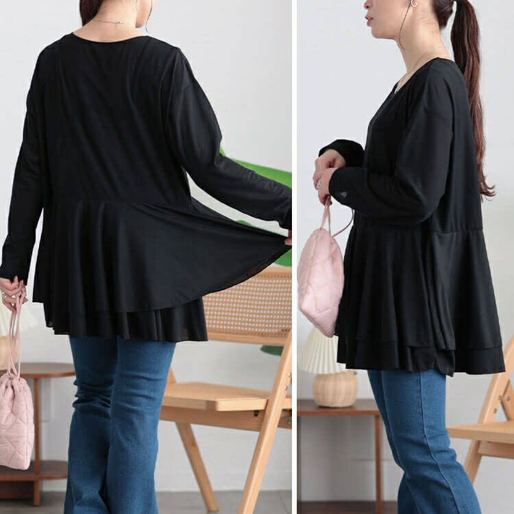 大きいサイズ レディース ストレッチカットシフォンペプラムチュニック　maru-30117 【メール便可】