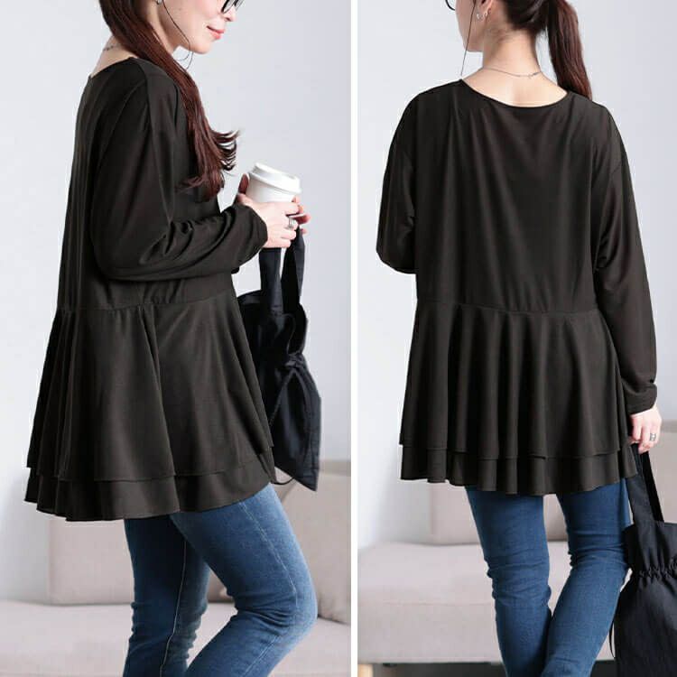 大きいサイズ レディース ストレッチカットシフォンペプラムチュニック　maru-30117 【メール便可】