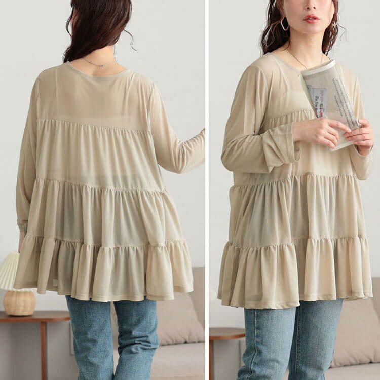 大きいサイズ レディース ストレッチカットシフォンティアードチュニック　maru-30116 【メール便可】