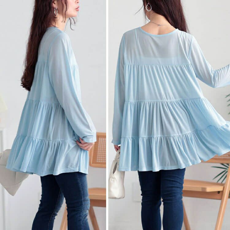 大きいサイズ レディース ストレッチカットシフォンティアードチュニック　maru-30116 【メール便可】