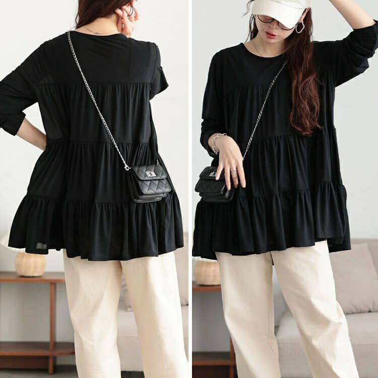 大きいサイズ レディース ストレッチカットシフォンティアードチュニック　maru-30116 【メール便可】