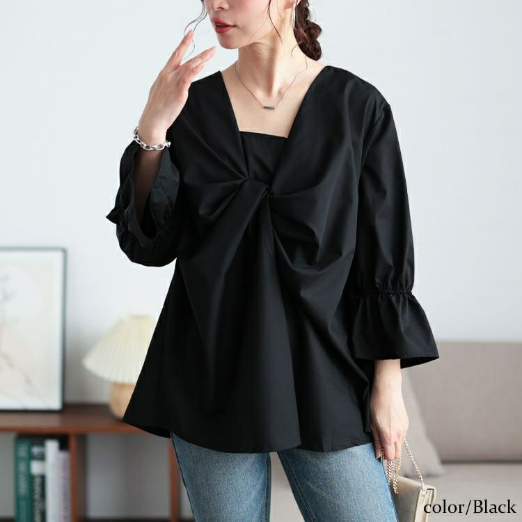 大きいサイズ レディース バックタックツイストブラウス　sw-0735 【メール便可】