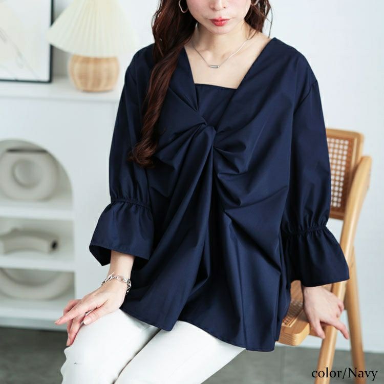 大きいサイズ レディース バックタックツイストブラウス　sw-0735 【メール便可】