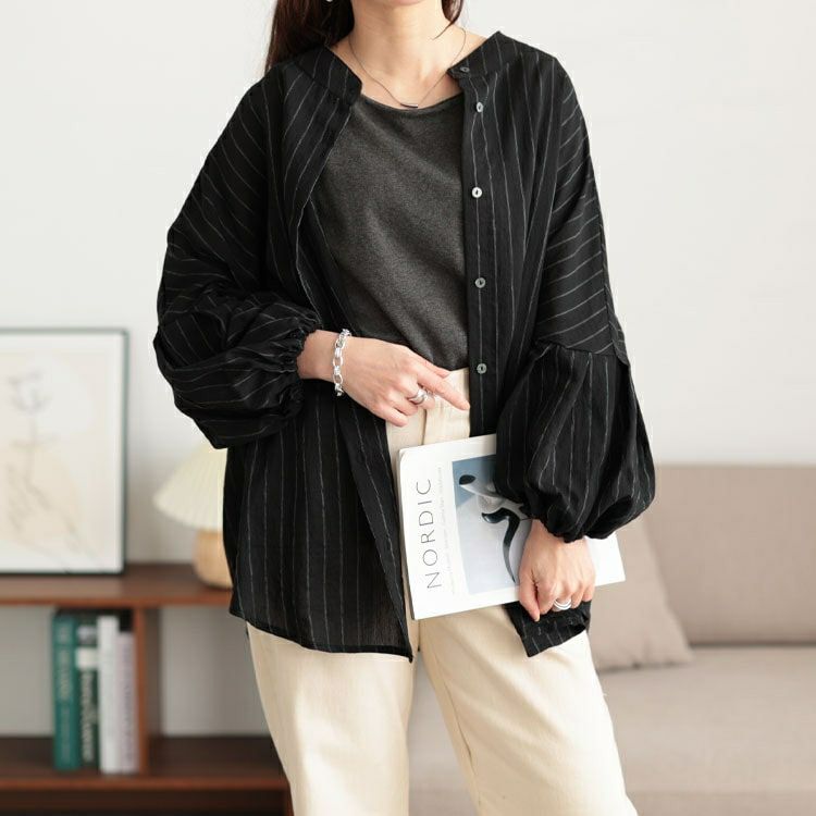 大きいサイズ レディース ピンストライプバルーンスリーブブラウス　sw-0704 【メール便可】