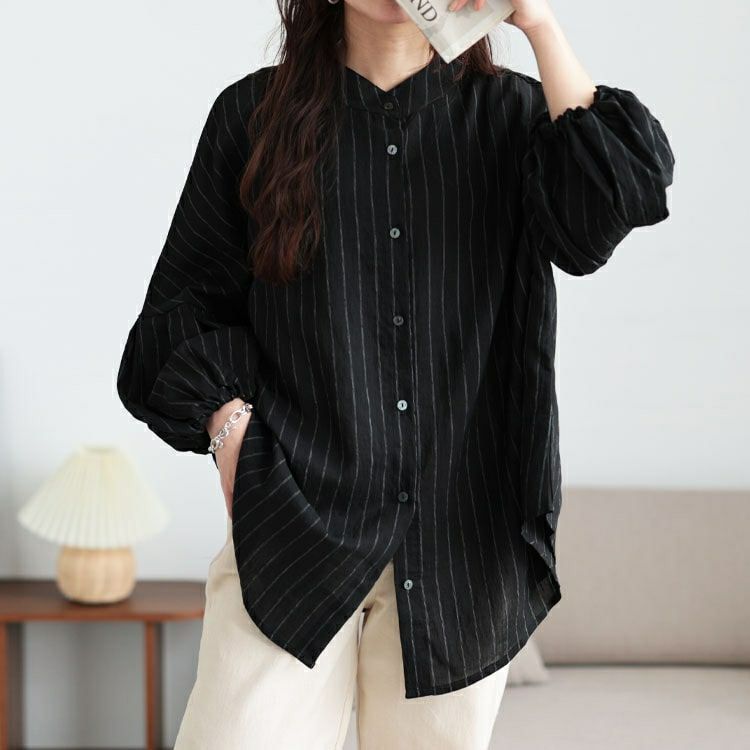 大きいサイズ レディース ピンストライプバルーンスリーブブラウス　sw-0704 【メール便可】