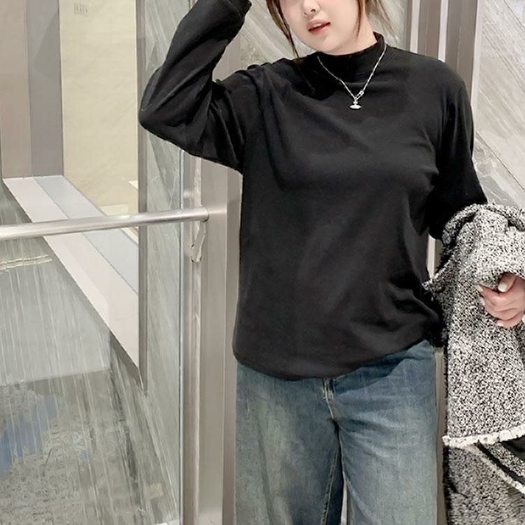 大きいサイズ レディース プチハイネックロンT　goldy-1632 ブラック