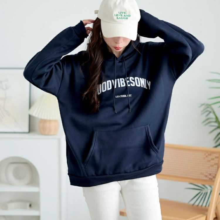 大きいサイズ レディース 裏起毛英字ロゴスウェットパーカー　goldy-1631
