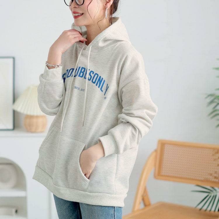 大きいサイズ レディース 裏起毛英字ロゴスウェットパーカー　goldy-1631 ホワイト