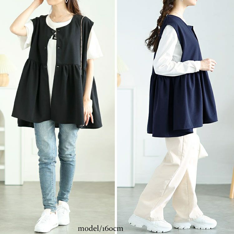 大きいサイズ レディース ジョーゼットペプラムベスト　bai-0178