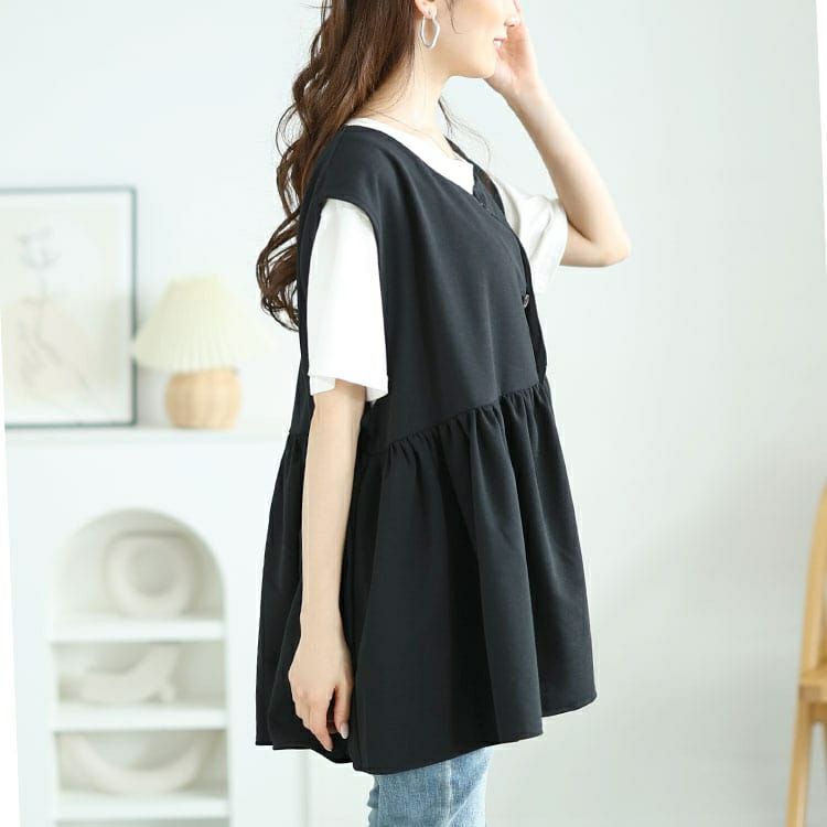 大きいサイズ レディース ジョーゼットペプラムベスト　bai-0178