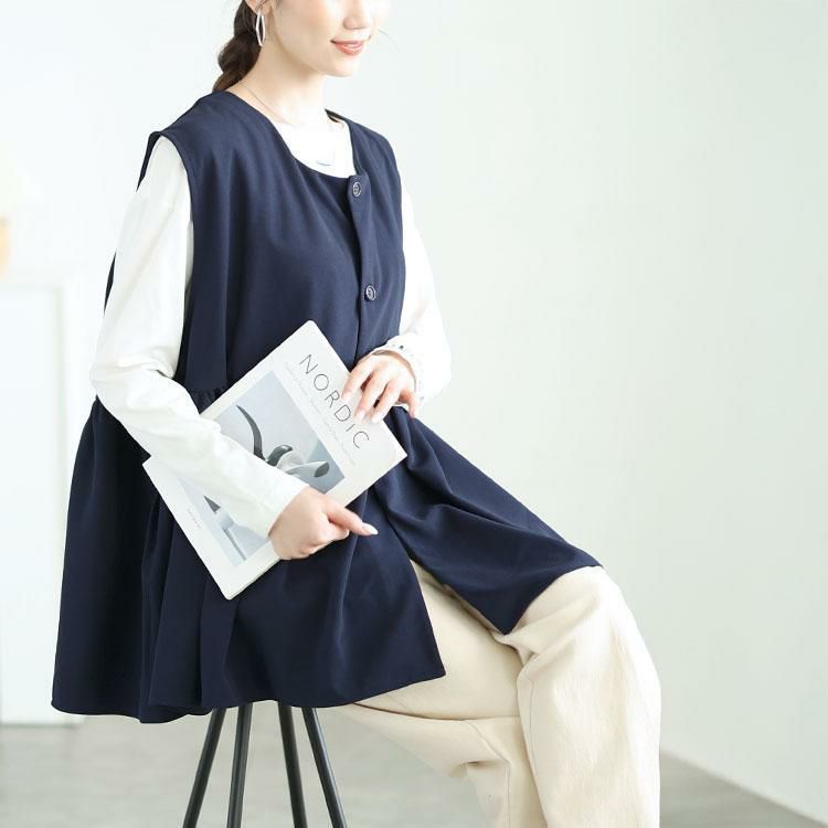 大きいサイズ レディース ジョーゼットペプラムベスト　bai-0178 ネイビー