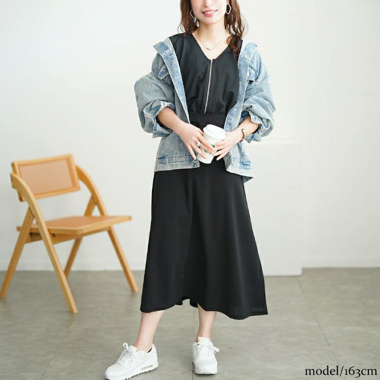 大きいサイズ レディース バルーン袖ドッキングZIPワンピース　nw-25009