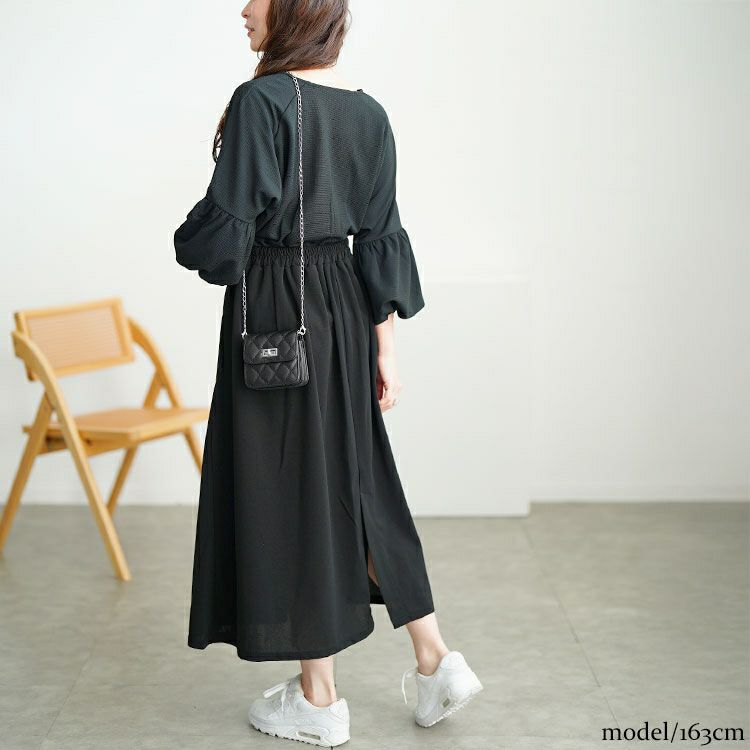 大きいサイズ レディース バルーン袖ドッキングZIPワンピース　nw-25009