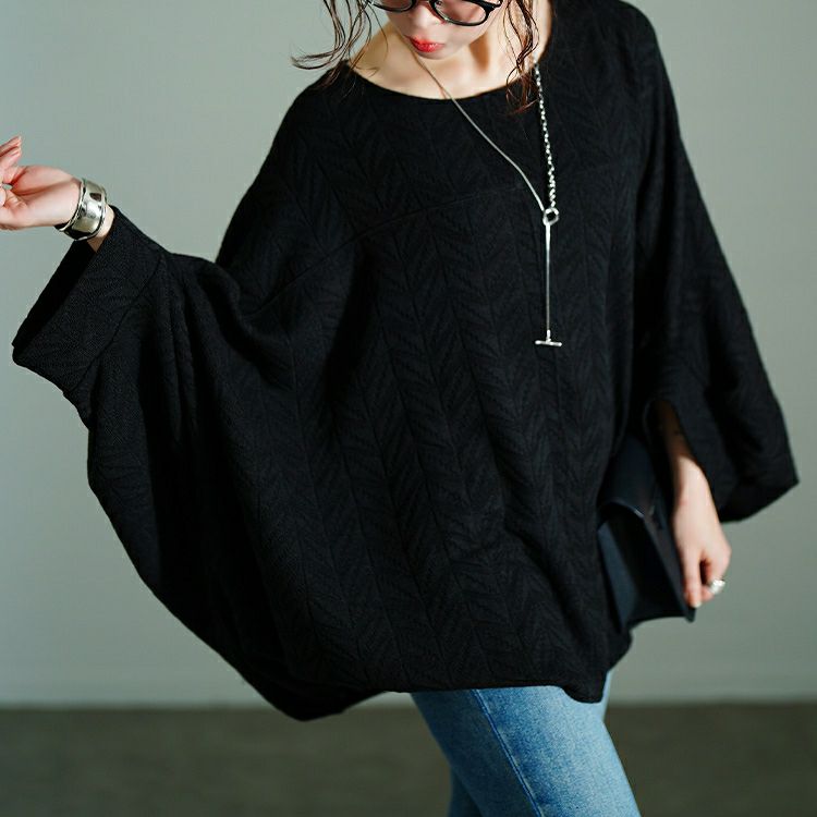 大きいサイズ レディース ヘリンボーンワイドドルマンプルオーバー　nw-25010