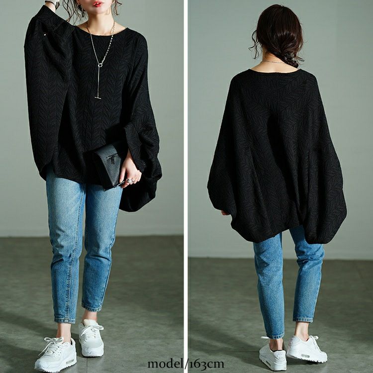 大きいサイズ レディース ヘリンボーンワイドドルマンプルオーバー　nw-25010