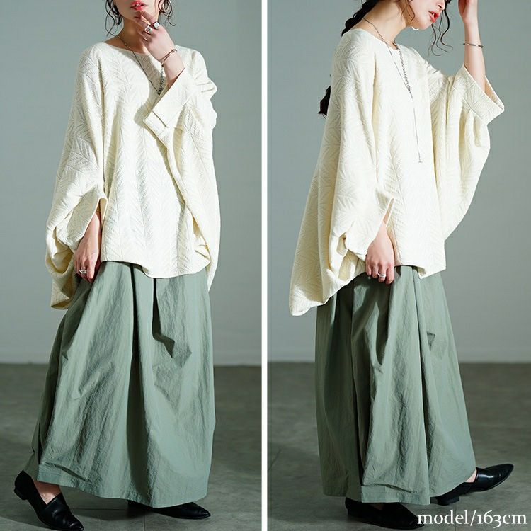 大きいサイズ レディース ヘリンボーンワイドドルマンプルオーバー　nw-25010