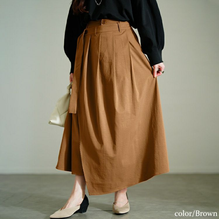 大きいサイズ レディース プリーツラップ付きイレヘムスカート　nw-25002