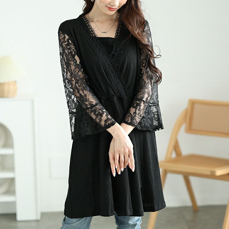 大きいサイズ レディース レースベルスリーブカシュクールチュニック