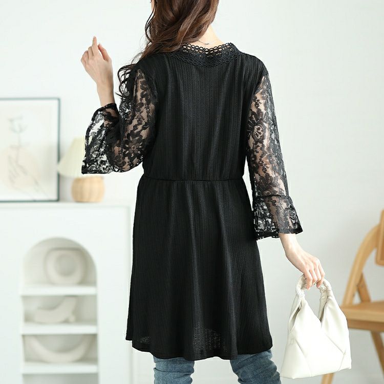 大きいサイズ レディース レースベルスリーブカシュクールチュニック　jp165n