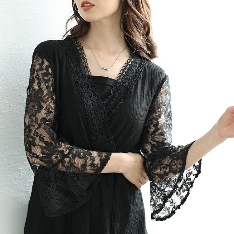 大きいサイズ レディース レースベルスリーブカシュクールチュニック　jp165n