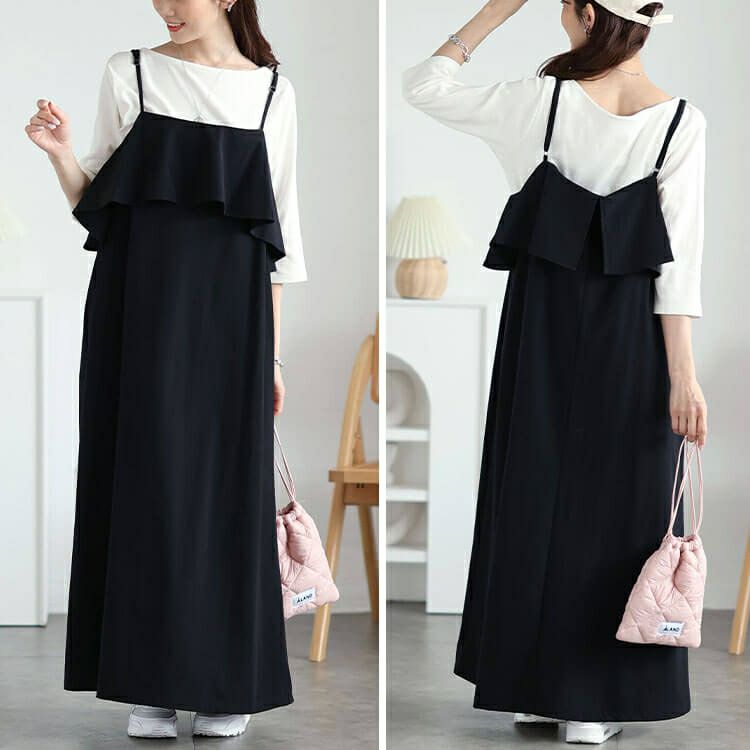 大きいサイズ レディース 軽量ラッフルフリルキャミソールワンピース　maru-30122