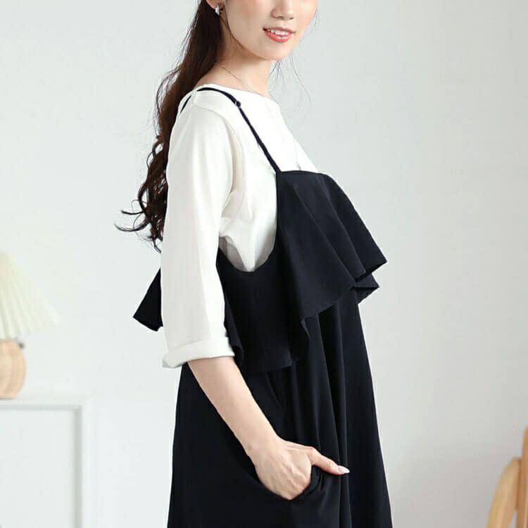 大きいサイズ レディース 軽量ラッフルフリルキャミソールワンピース　maru-30122