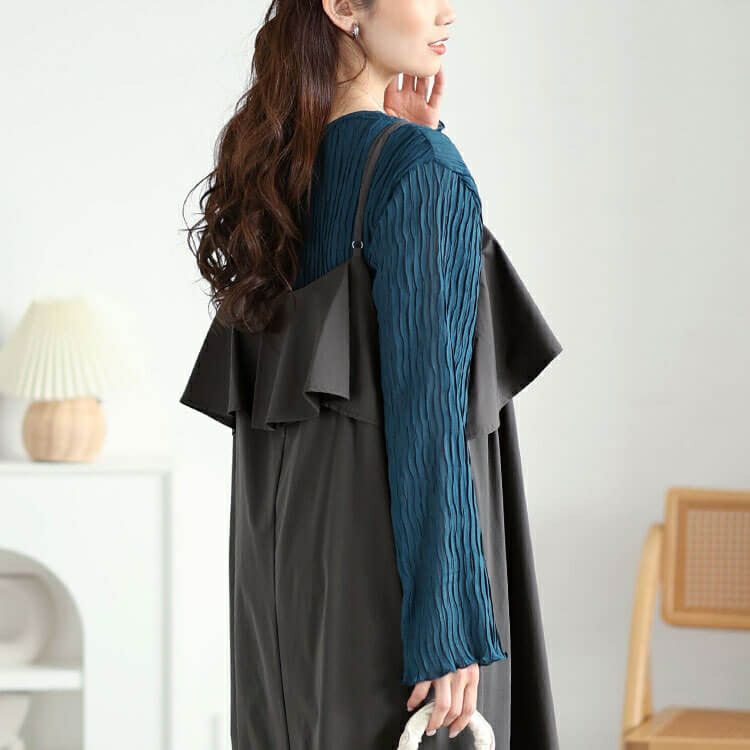 大きいサイズ レディース 軽量ラッフルフリルキャミソールワンピース　maru-30122