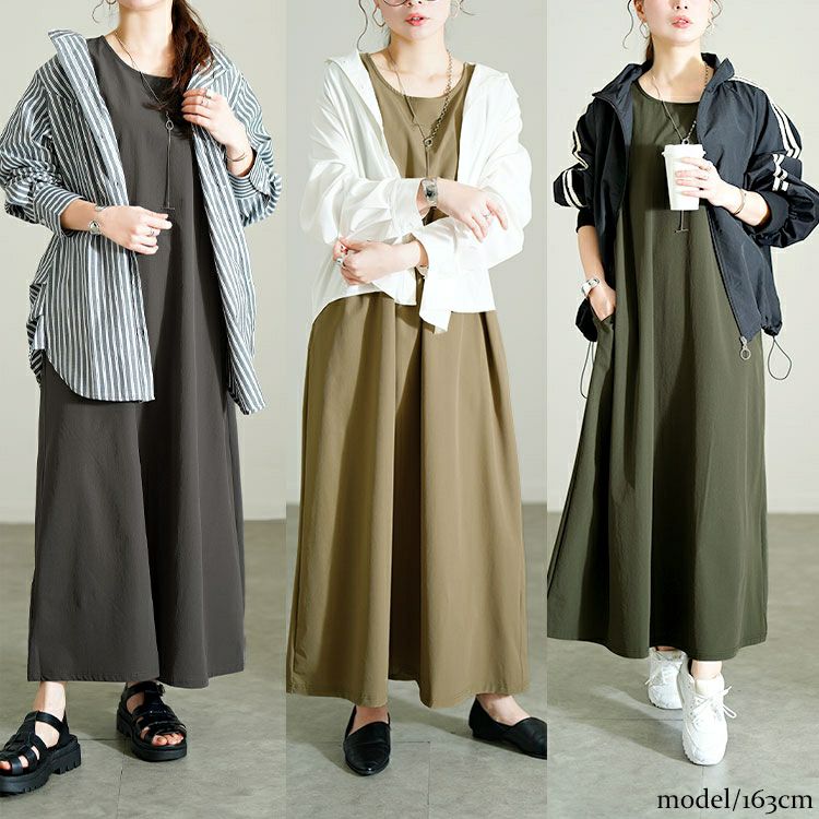 大きいサイズ レディース 軽量ノースリーブマキシワンピース　maru-30121