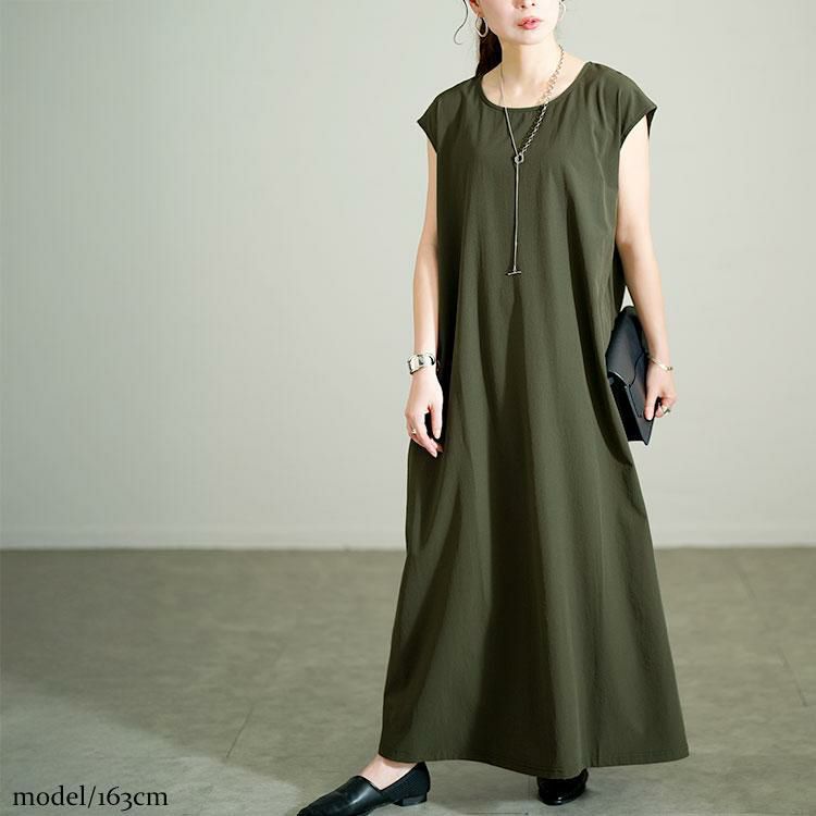 大きいサイズ レディース 軽量ノースリーブマキシワンピース　maru-30121 カーキ