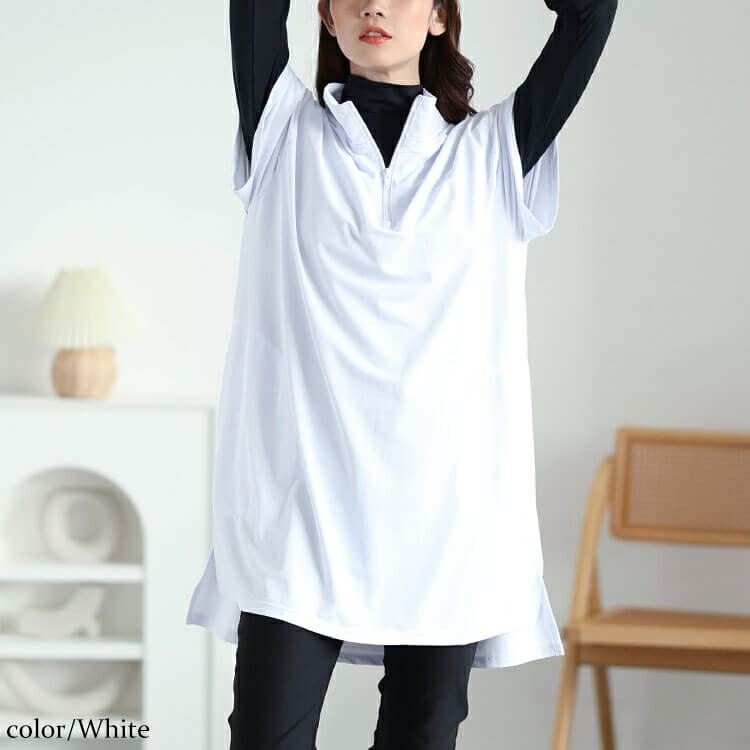 大きいサイズ レディース ハーフZIPミニハイネックチュニック　fem-543 【メール便可】