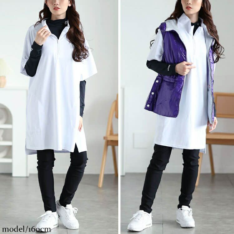 大きいサイズ レディース ハーフZIPミニハイネックチュニック fem-543