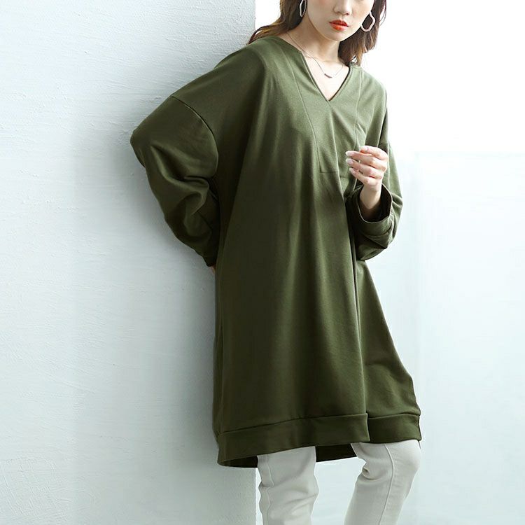 大きいサイズ レディース 深キーネックチュニックワンピース　goldy-1650