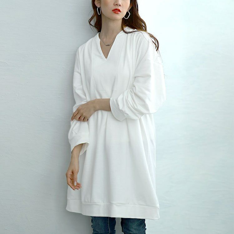 大きいサイズ レディース 深キーネックチュニックワンピース　goldy-1650