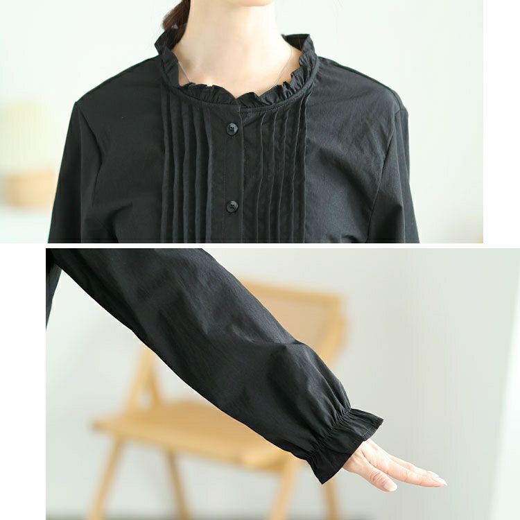 大きいサイズ レディース フリルネックプリーツブラウス　goldy-1634 【メール便可】