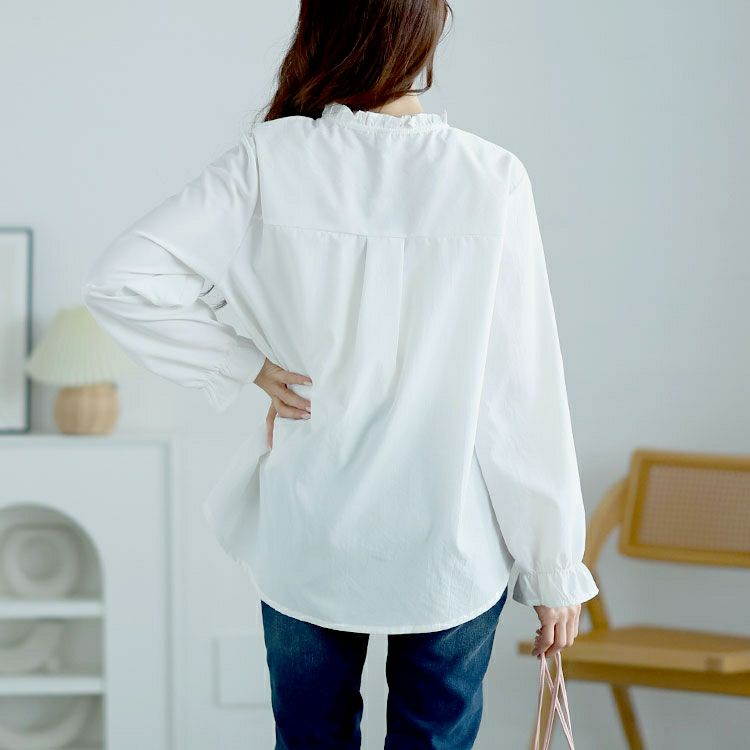 大きいサイズ レディース フリルネックプリーツブラウス　goldy-1634 【メール便可】