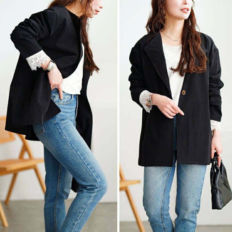 大きいサイズ レディース 軽量ストレッチ2way襟ビッグジャケット　maru-30124