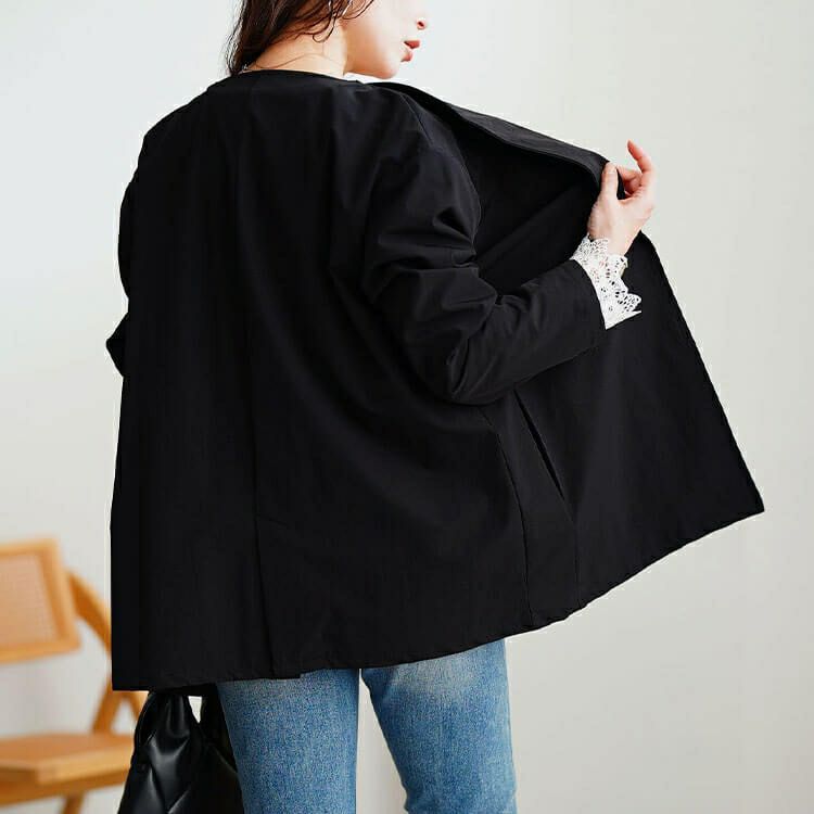 大きいサイズ レディース 軽量ストレッチ2way襟ビッグジャケット　maru-30124