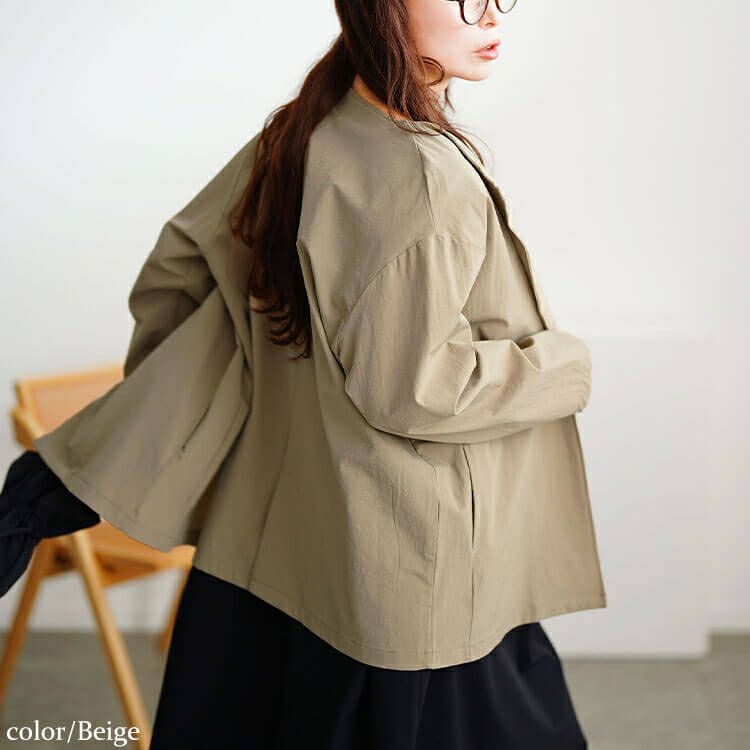 大きいサイズ レディース 軽量ストレッチ2way襟ビッグジャケット　maru-30124