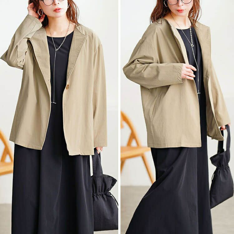 大きいサイズ レディース 軽量ストレッチ2way襟ビッグジャケット　maru-30124