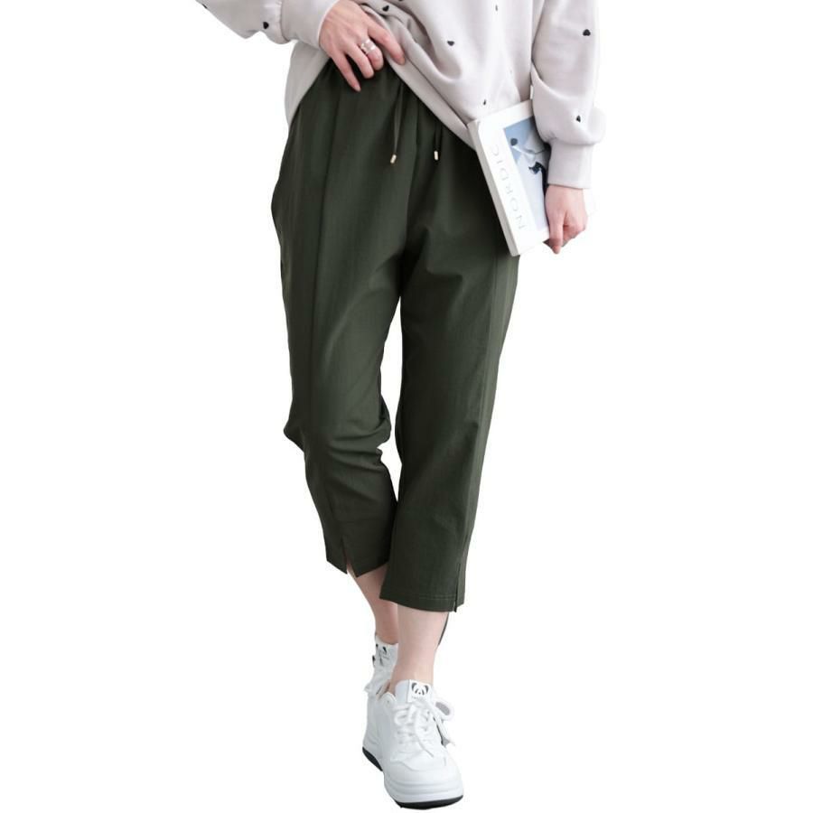 大きいサイズ レディース 軽量ストレッチクロップドテーパードパンツ　maru-30115 【メール便可】 カーキ