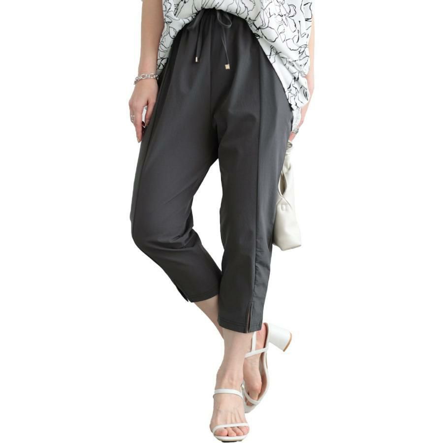 大きいサイズ レディース 軽量ストレッチクロップドテーパードパンツ