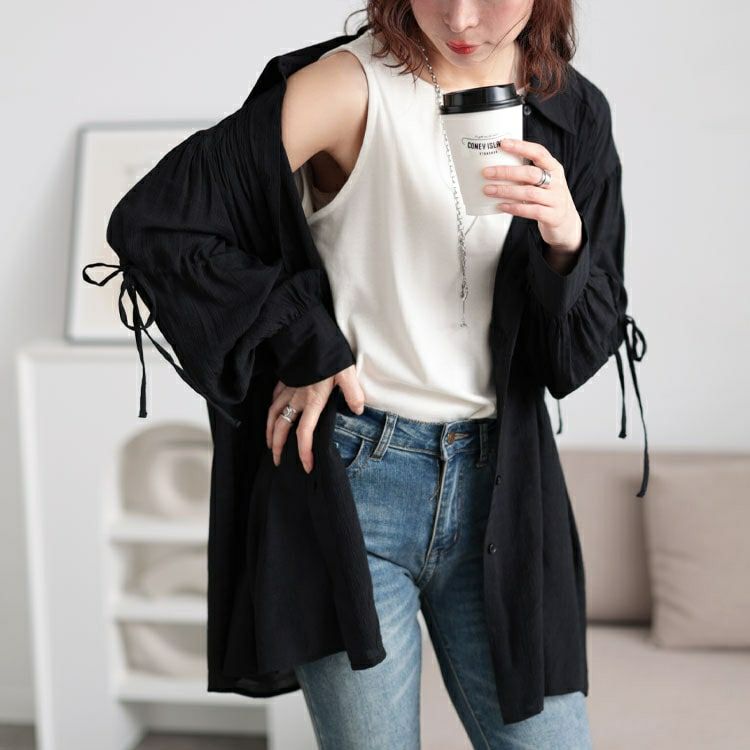 大きいサイズ レディース リボンドロストギャザーシャツチュニック　tani-36798ll