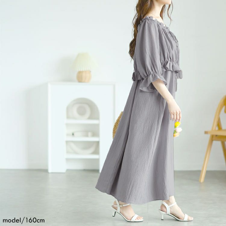 大きいサイズ レディース リボンフリルブラウス＆キャミワンピース2点セット　tani-36797ll