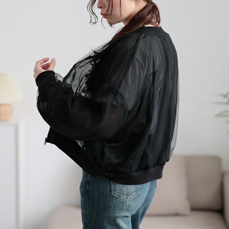 大きいサイズ レディース チュールクロップドMA-1ブルゾン　mnfk-258112