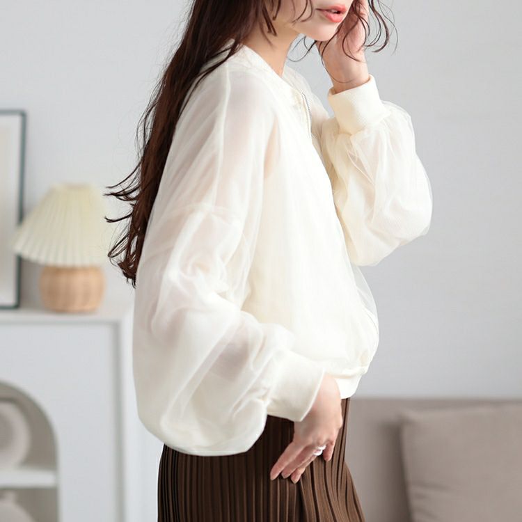 大きいサイズ レディース チュールクロップドMA-1ブルゾン　mnfk-258112