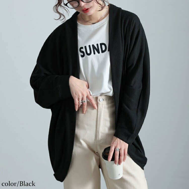 大きいサイズ レディース ワッフルドルマンカーディガン　cast-5554045