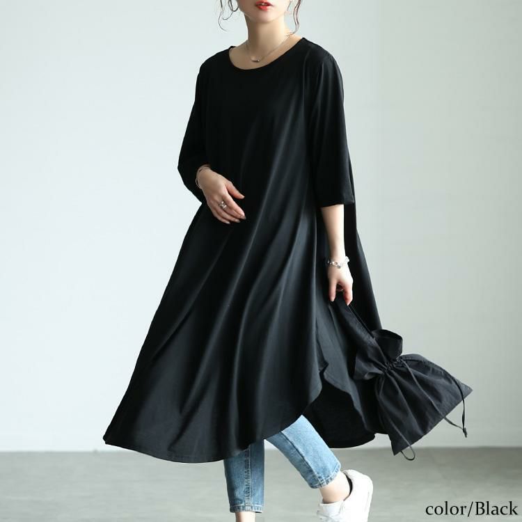 大きいサイズ レディース ラウンド裾フレアワンピース　cast-5552031 ブラック