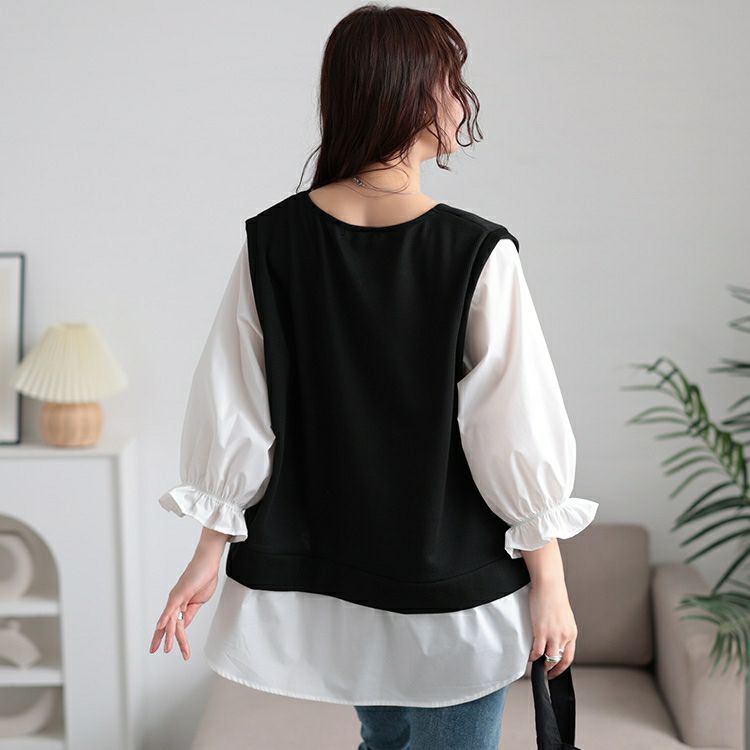 大きいサイズ レディース キャンディスリーブ重ね着風チュニック　cast-5552024